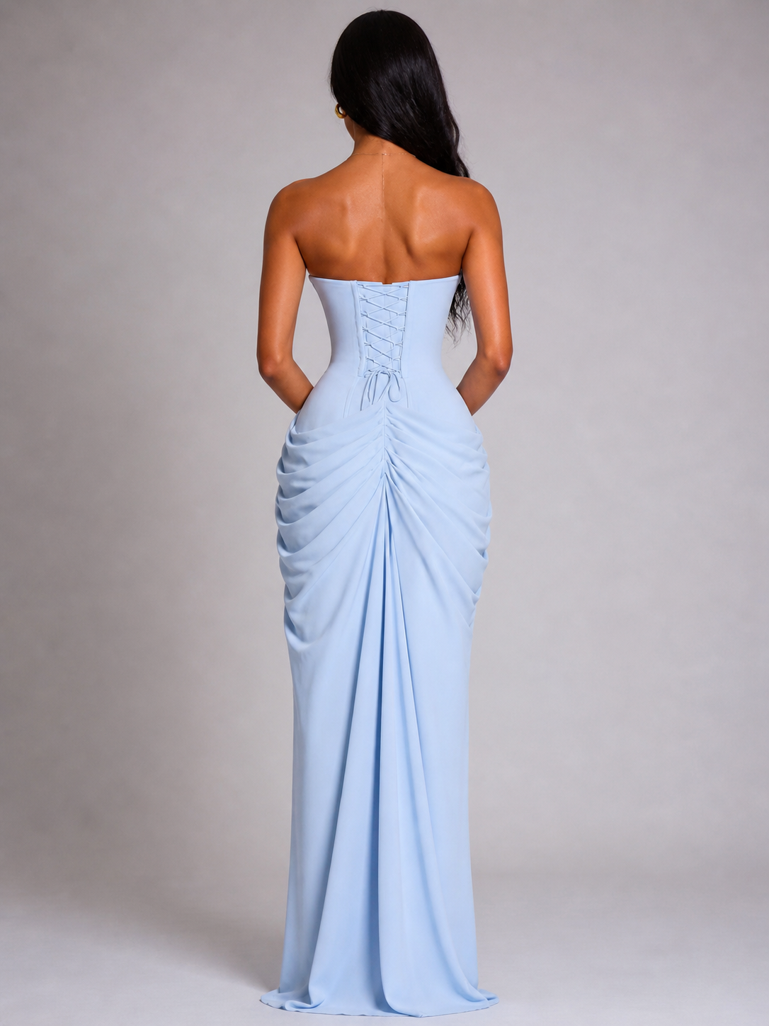 Byxie Isla Ruched Corset Maxi Dress – Sky Blue Shop Byxie