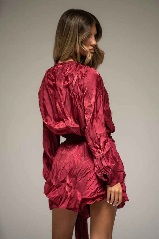 Mini Maya High Shine Belted Mini – Burgundy Shop Byxie