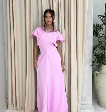 Byxie Pink Embellished Neck Satin Maxi Dress Shop Byxie