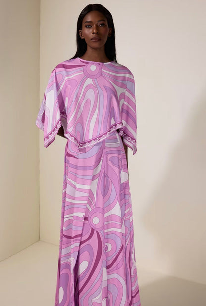 Ayana Printed Cape Top & Maxi Skirt Co-Ord Set Shop Byxie