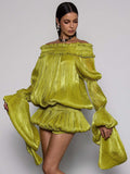 Noa Off-Shoulder Bubble Mini Dress - Green Shop Byxie