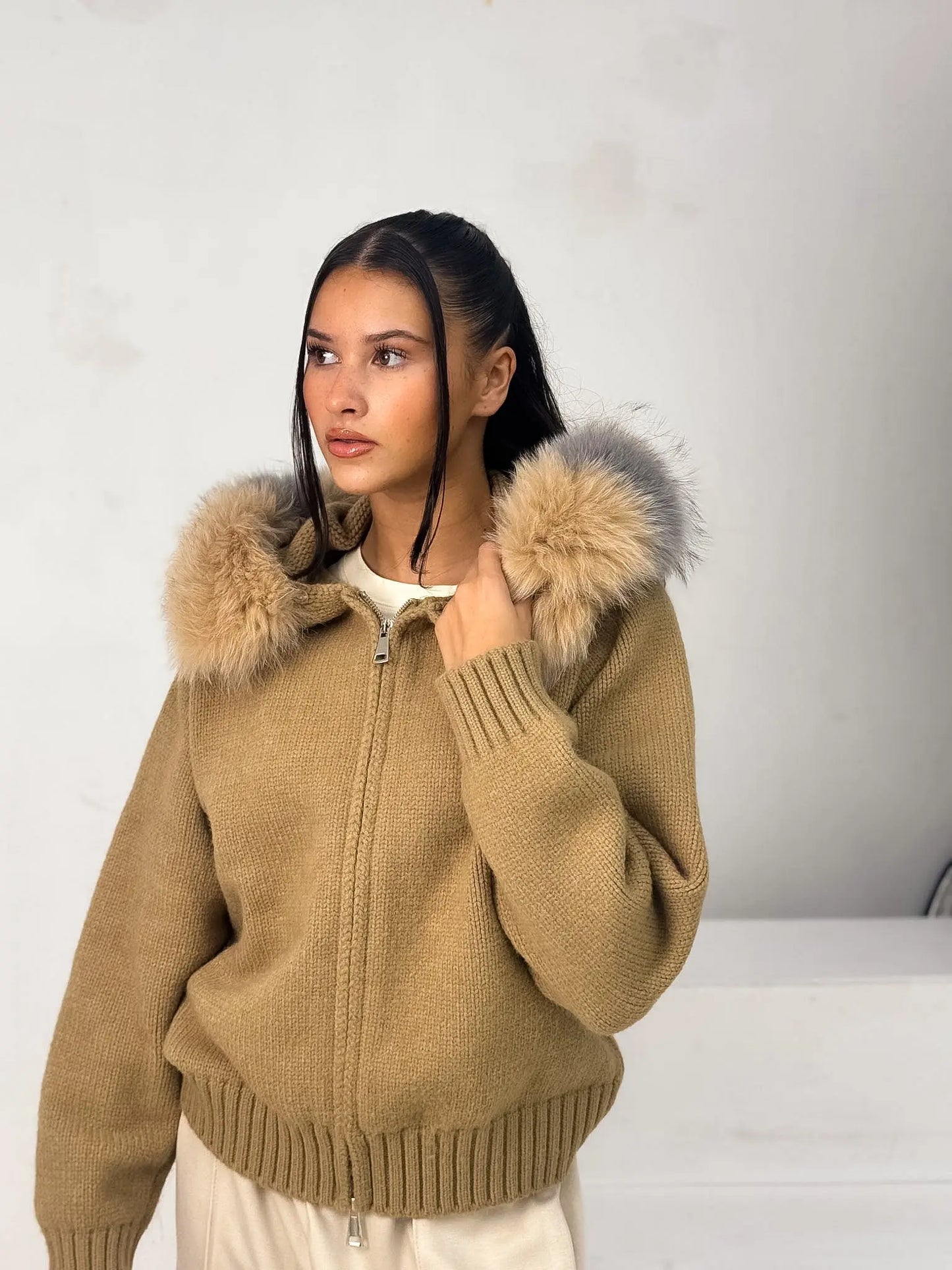 Elara Fox Fur Hood Cardigan Shop Byxie