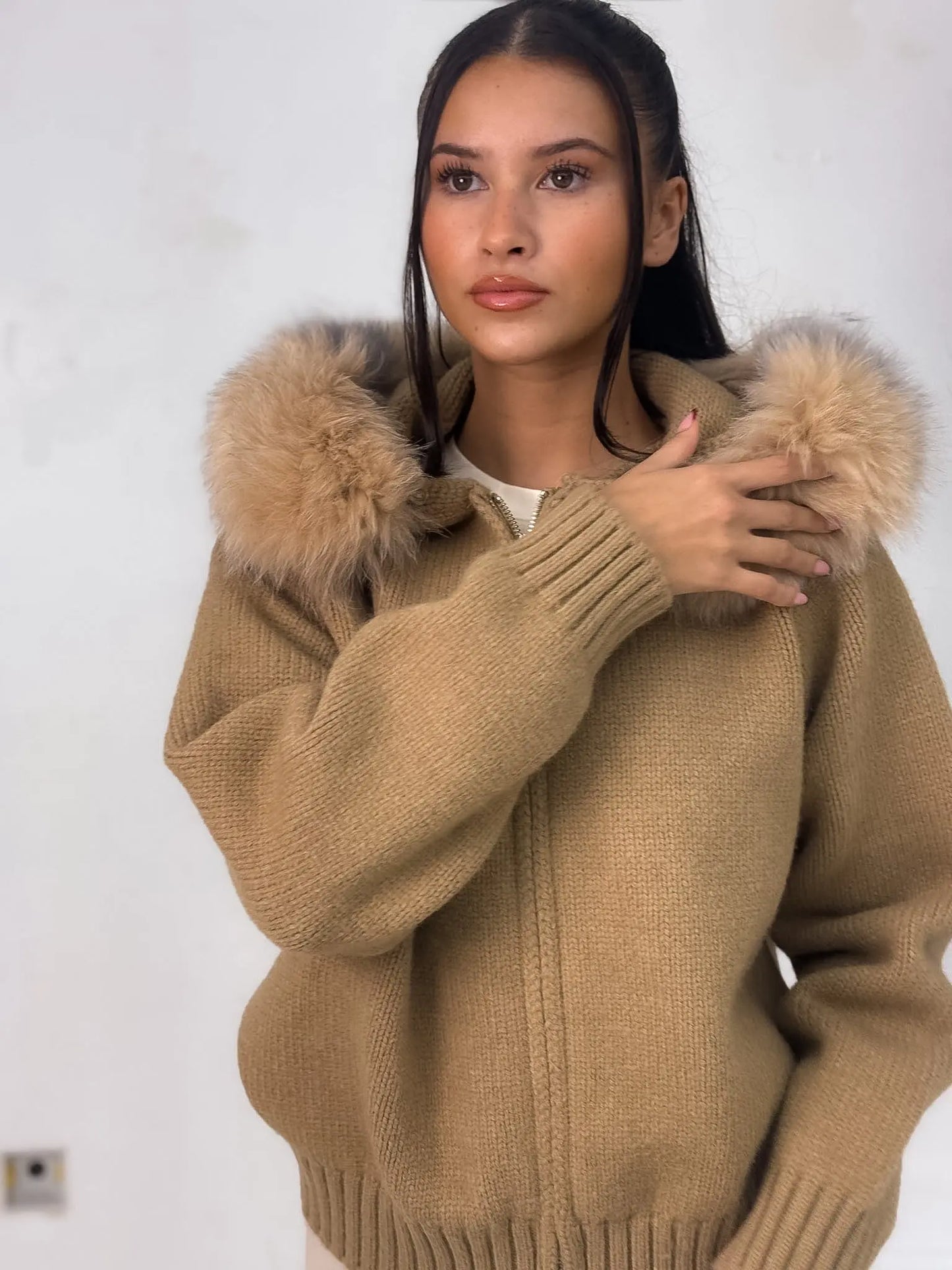 Elara Fox Fur Hood Cardigan Shop Byxie
