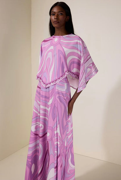 Ayana Printed Cape Top & Maxi Skirt Co-Ord Set Shop Byxie