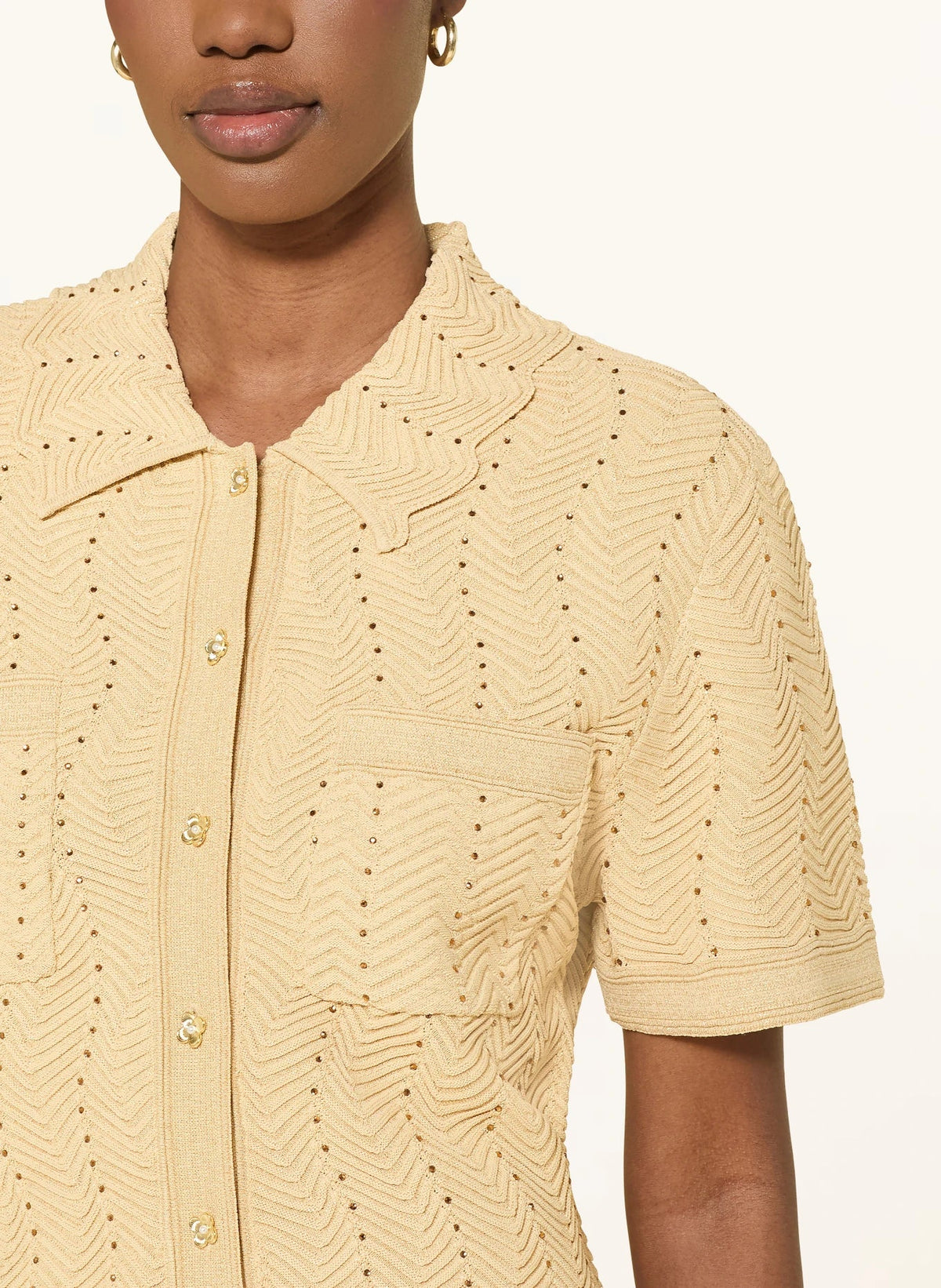 Solène Embellished Knit Shirt – Champagne Shop Byxie