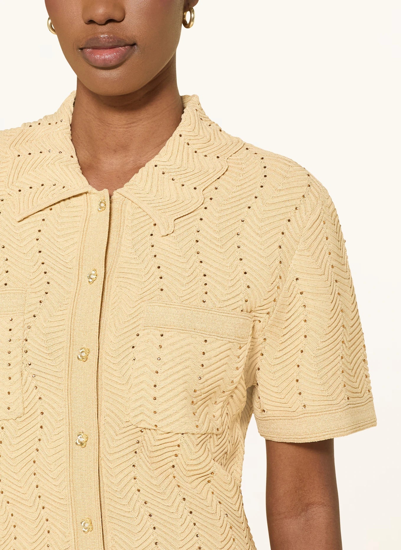 Solène Embellished Knit Shirt – Champagne Shop Byxie