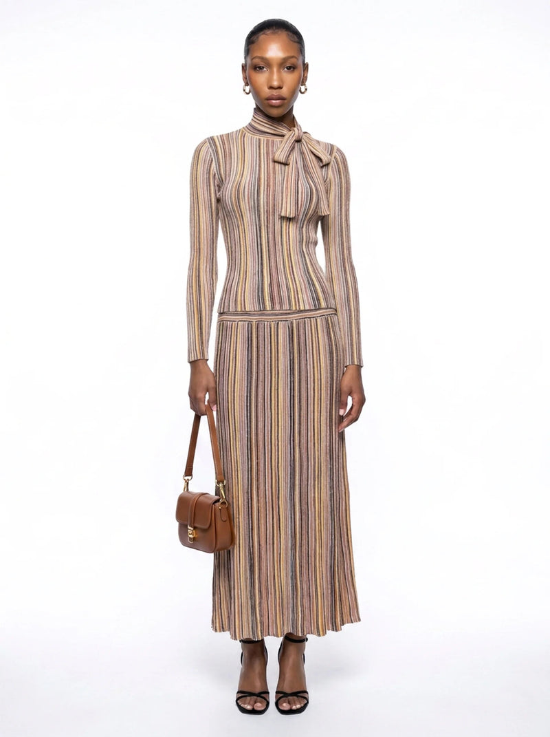 Anesu Striped Tie-Neck Knit Top & Skirt Set– Caramel Multi Shop Byxie