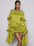Noa Off-Shoulder Bubble Mini Dress - Green Shop Byxie