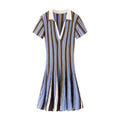 Zahra Stripe Knit Polo Mini Dress - Blue Shop Byxie