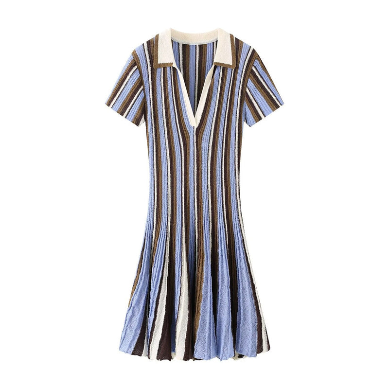 Zahra Stripe Knit Polo Mini Dress - Blue Shop Byxie