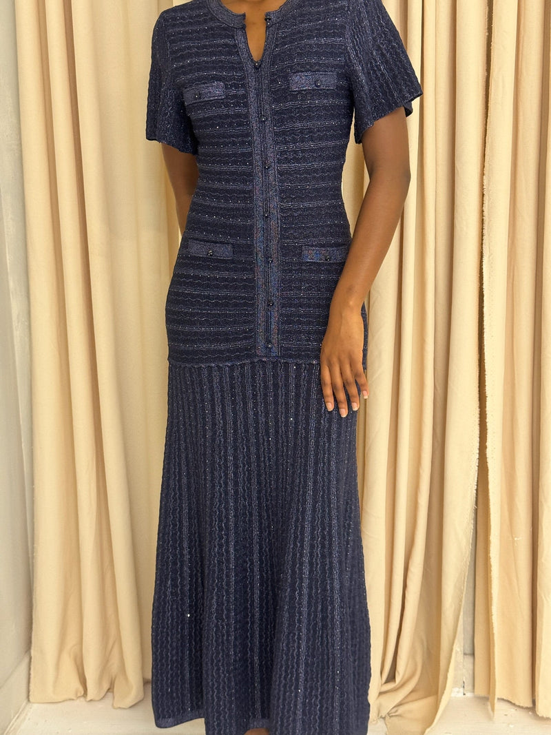 Serena Rhinestone Knit Dress - Navy Shop Byxie