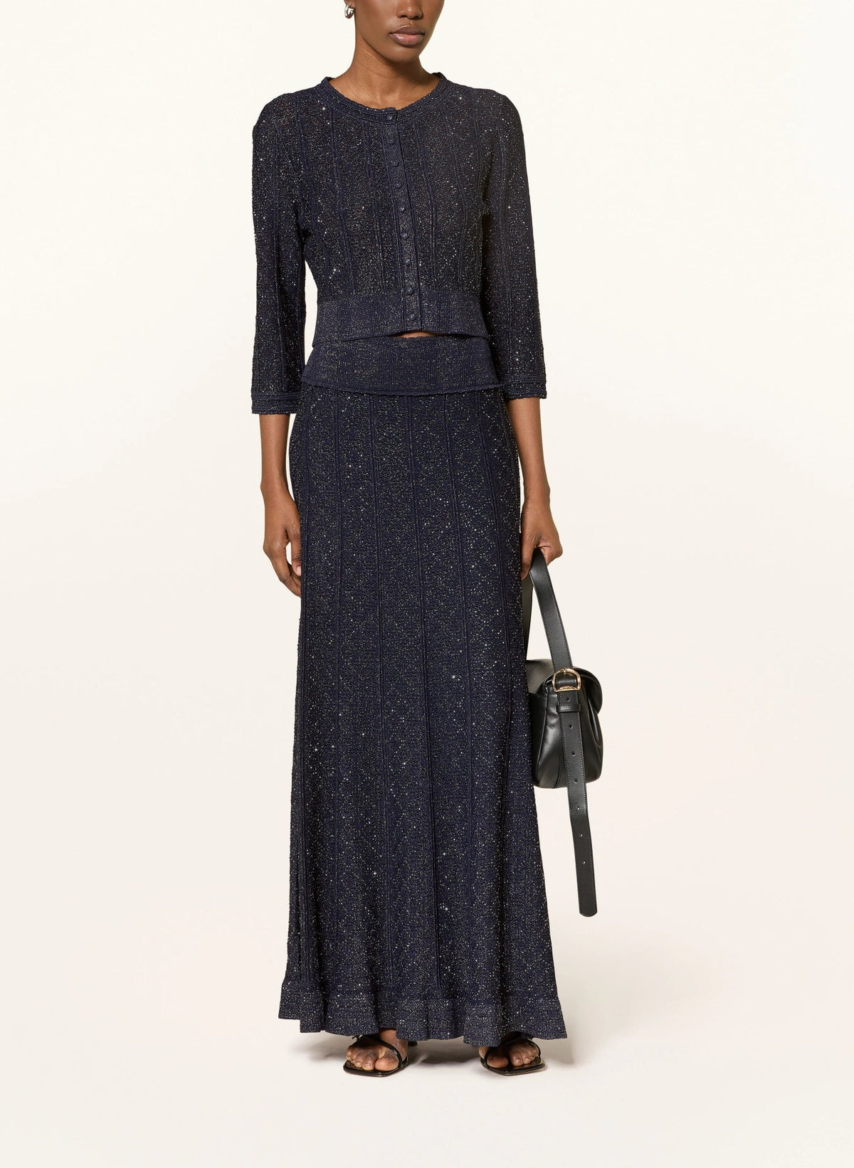 Sylvie Rhinestone Knit Cardigan & Skirt Set - Navy Shop Byxie