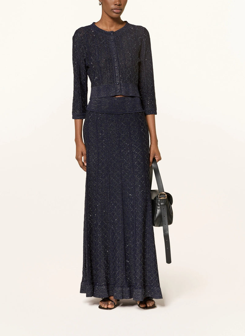 Sylvie Rhinestone Knit Cardigan & Skirt Set - Navy Shop Byxie