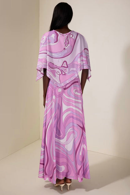 Ayana Printed Cape Top & Maxi Skirt Co-Ord Set Shop Byxie
