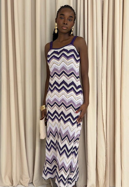 Byxie Zigzag Crochet Knit Maxi Dress -Purple Shop Byxie