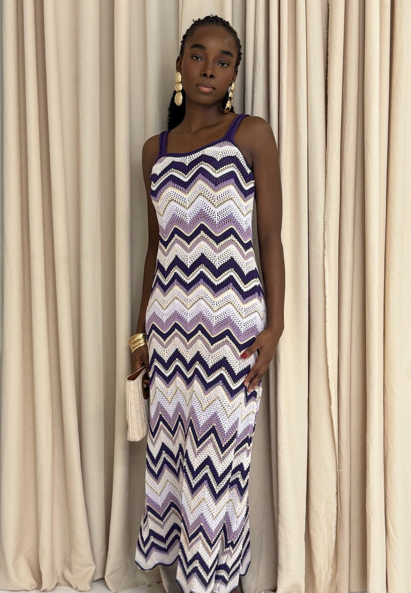 Byxie Zigzag Crochet Knit Maxi Dress -Purple Shop Byxie
