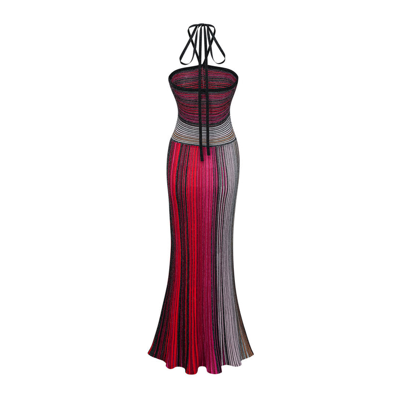 Valarie Halterneck Metallic Knit Maxi Dress - Red Shop Byxie