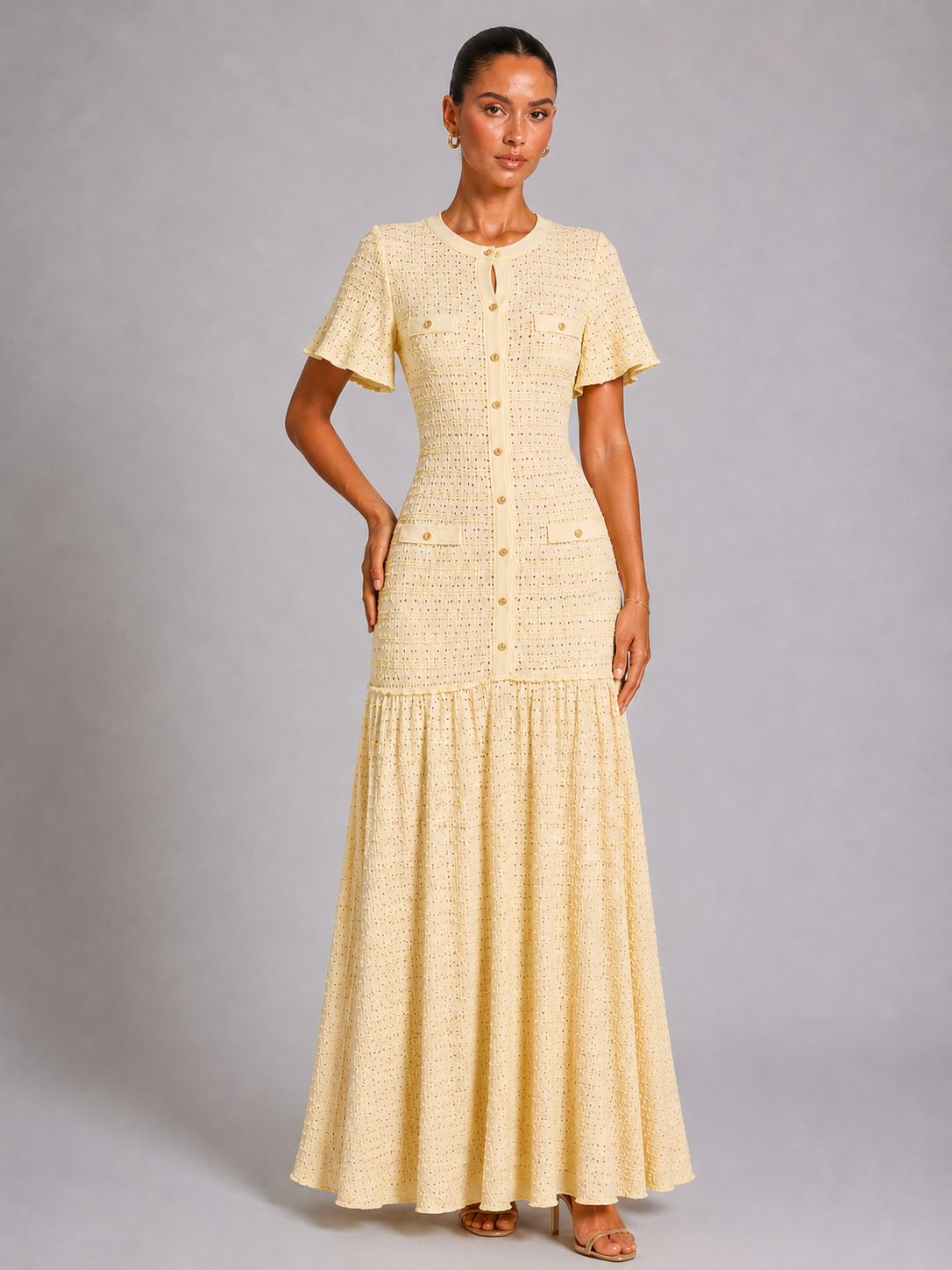 Serena Rhinestone Knit Dress - Champagne Shop Byxie