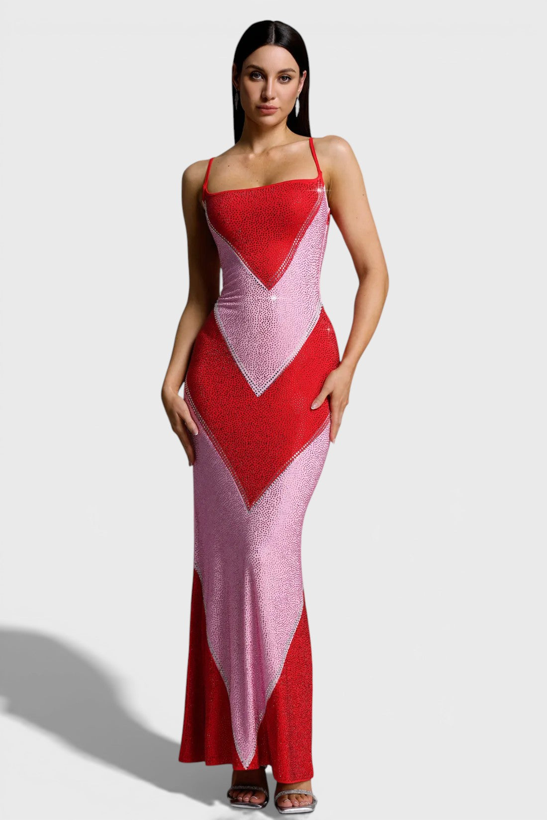 Byxie Valentina Rhinestone Bodycon Maxi Dress - Red Shop Byxie