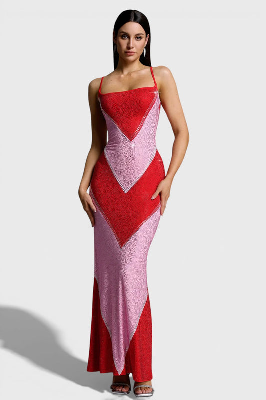 Byxie Valentina Rhinestone Bodycon Maxi Dress - Red Shop Byxie