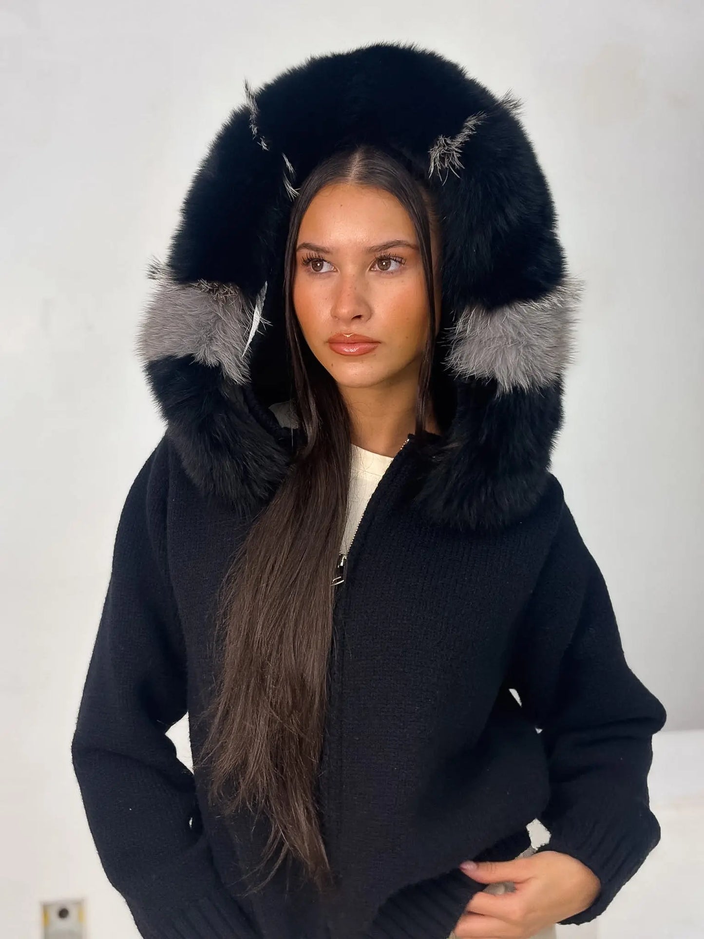Elara Fox Fur Hood Cardigan Shop Byxie