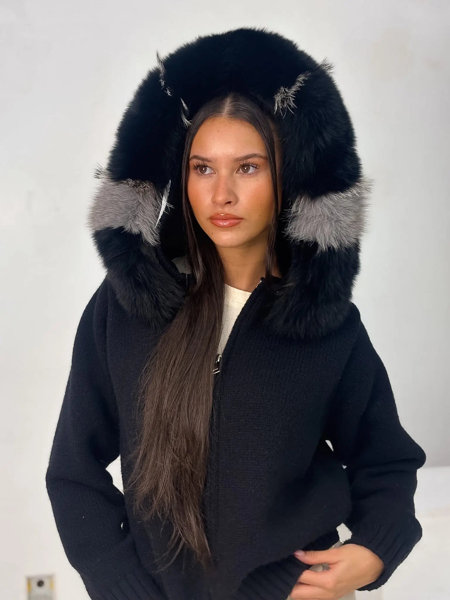 Elara Fox Fur Hood Cardigan Shop Byxie