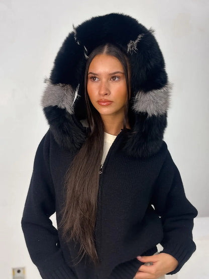 Elara Fox Fur Hood Cardigan Shop Byxie