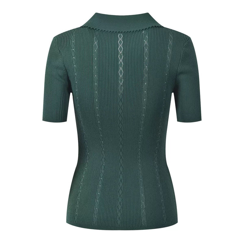 Sabrina Pointelle Knit Polo Top - Green Shop Byxie