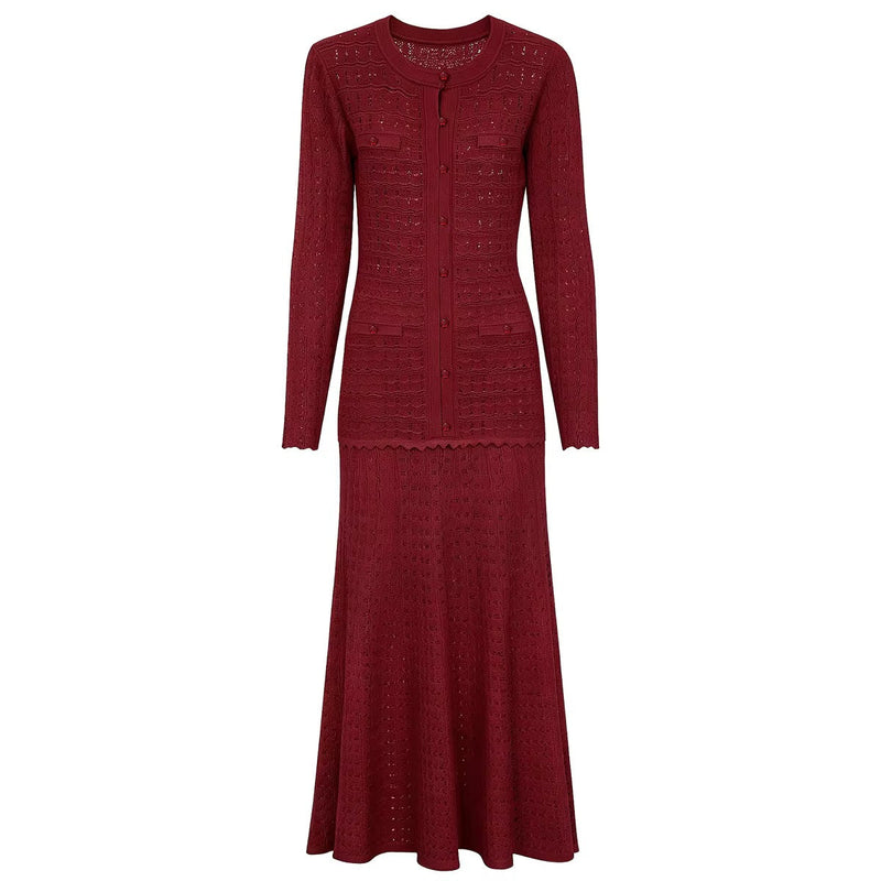 Serena Rhinestone Knit Dress - Burgundy Shop Byxie