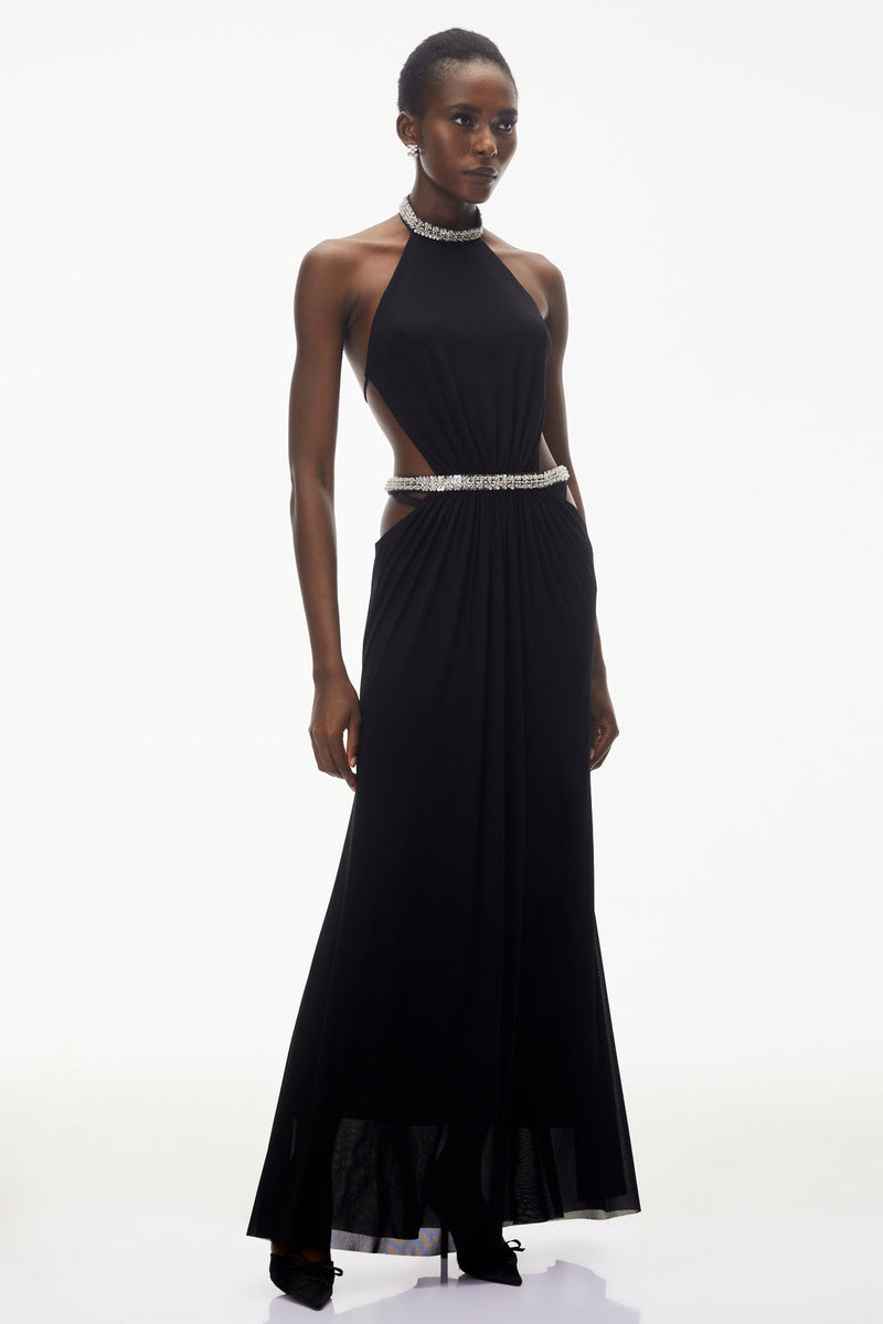 Angelica Crystal Cut Out Maxi Dress - Black Shop Byxie