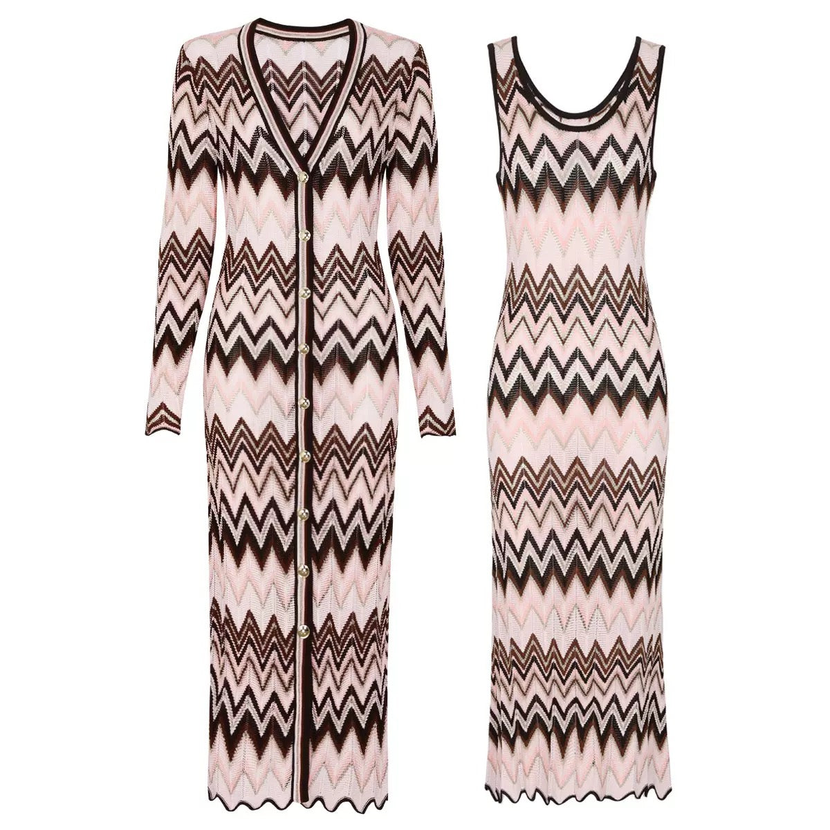 Zahara Zig Zag Knit Dress & Cardigan Set – Brown Shop Byxie