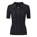 Sabrina Pointelle Knit Polo Top - Black Shop Byxie