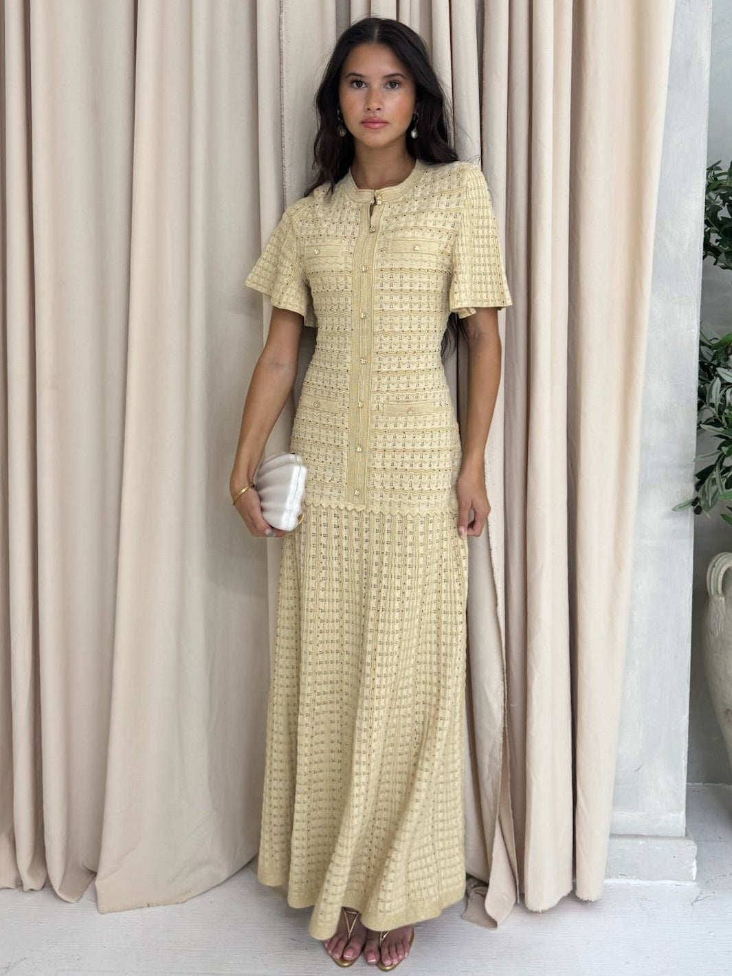 Serena Rhinestone Knit Dress - Champagne Shop Byxie