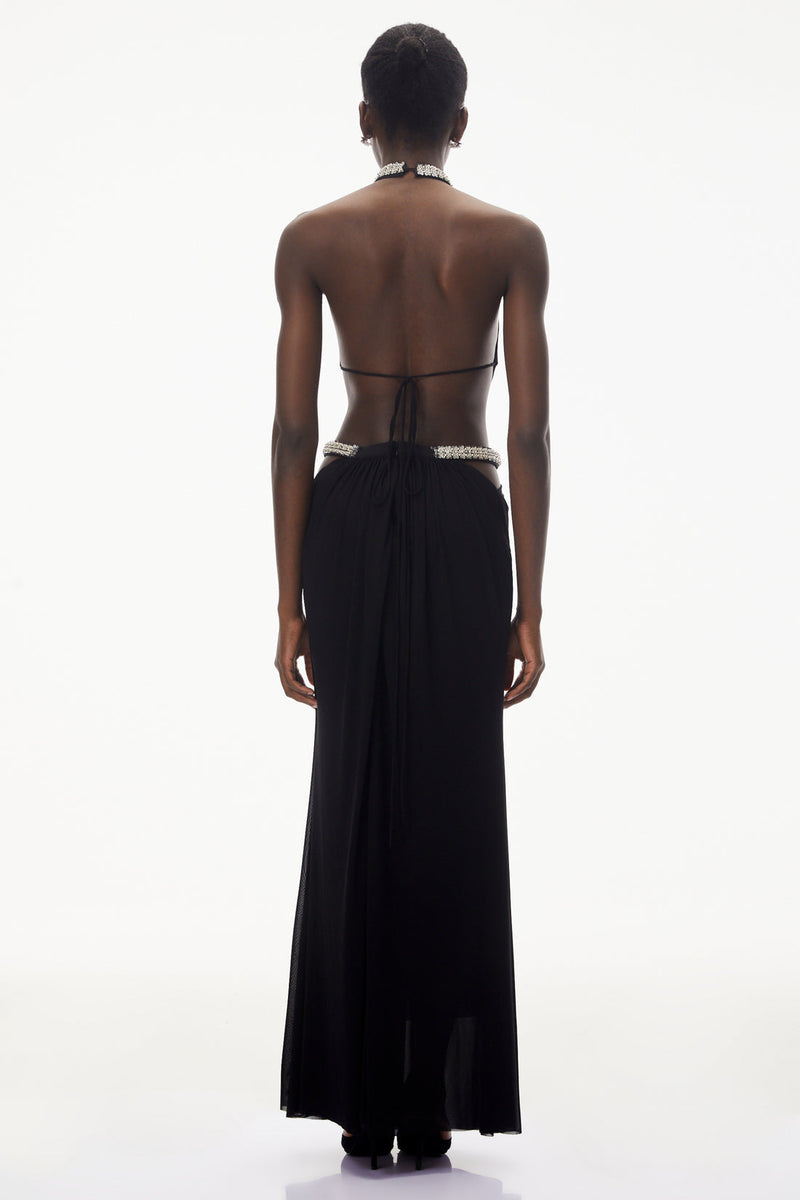 Angelica Crystal Cut Out Maxi Dress - Black Shop Byxie