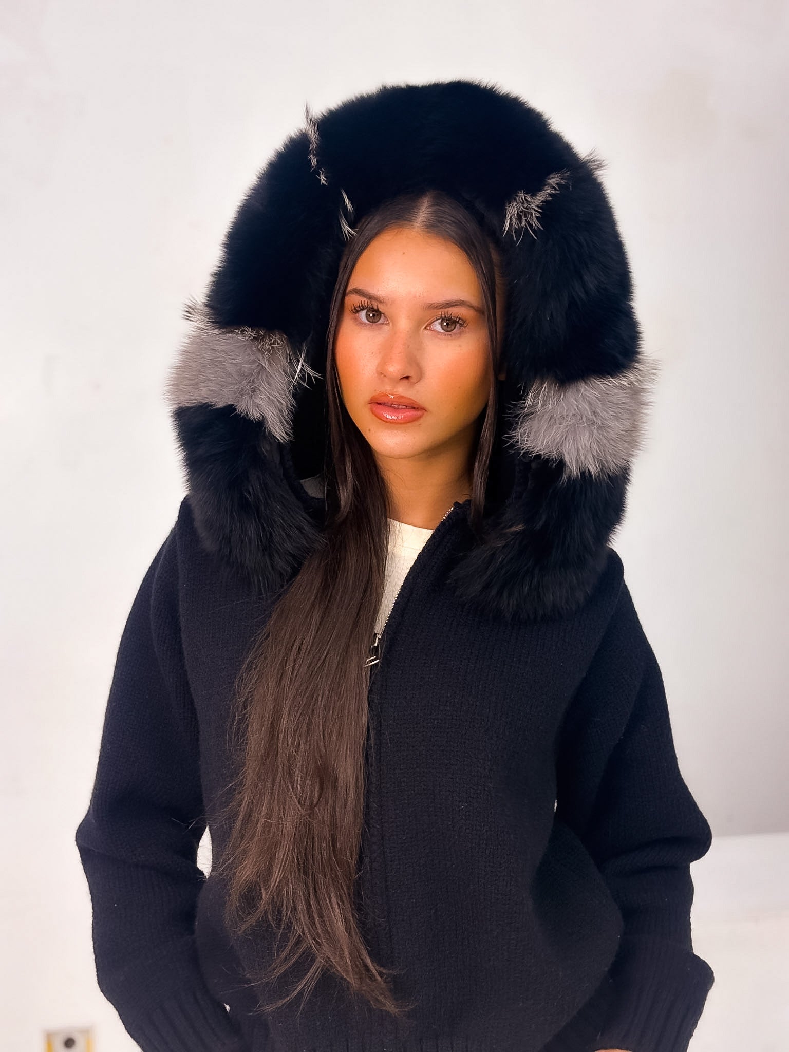 Elara Fox Fur Hood Cardigan Shop Byxie