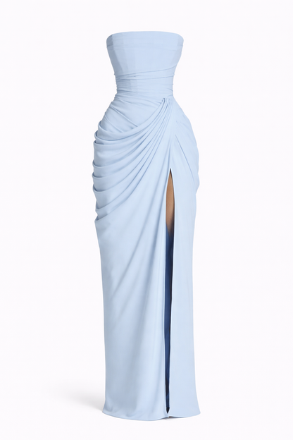 Byxie Isla Ruched Corset Maxi Dress – Sky Blue Shop Byxie