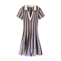 Zahra Stripe Knit Polo Mini Dress - Purple Shop Byxie