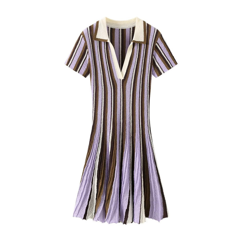 Zahra Stripe Knit Polo Mini Dress - Purple Shop Byxie