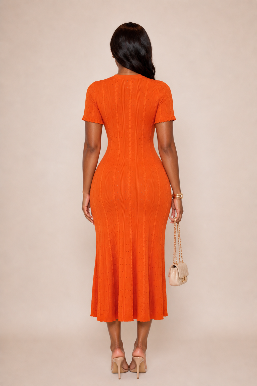 Byxie Sienna Luxe Knit Midi Dress - Orange Shop Byxie