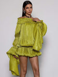 Noa Off-Shoulder Bubble Mini Dress - Green Shop Byxie