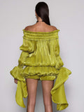 Noa Off-Shoulder Bubble Mini Dress - Green Shop Byxie