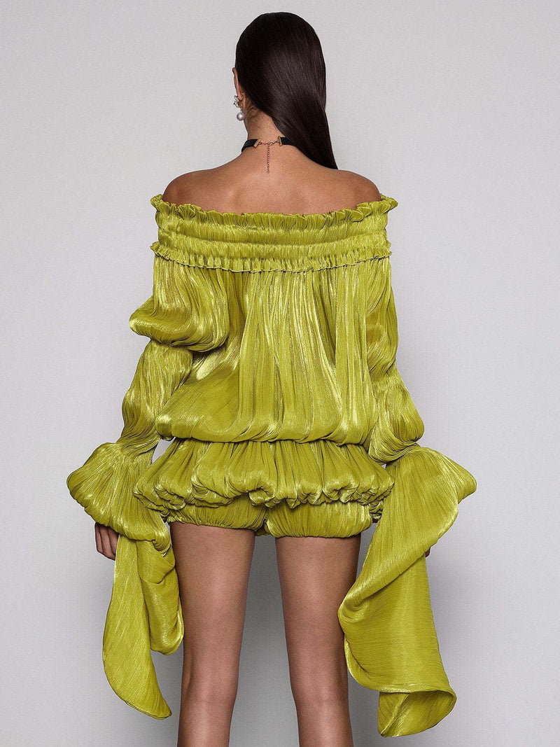 Noa Off-Shoulder Bubble Mini Dress - Green Shop Byxie