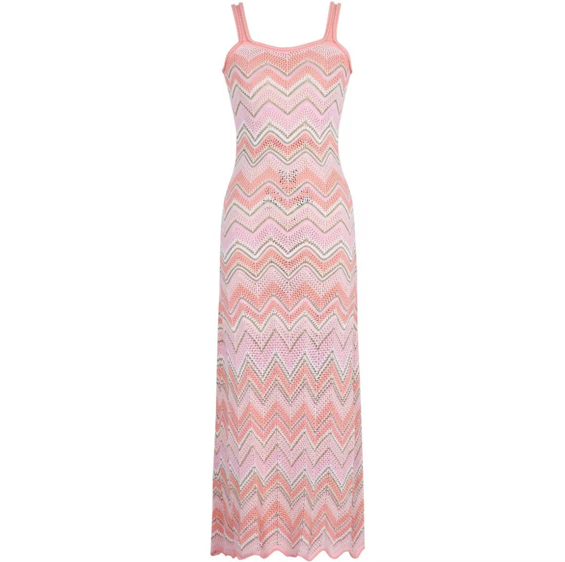 Byxie Zigzag Crochet Knit Maxi Dress -Pink Shop Byxie