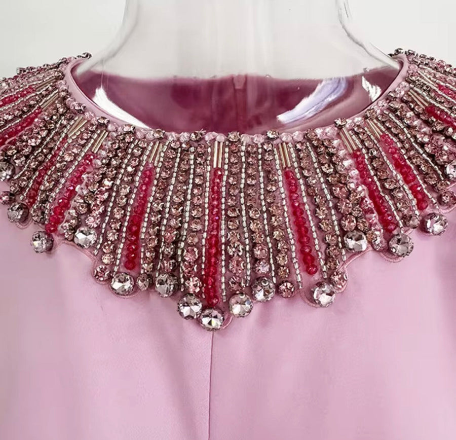 Byxie Pink Embellished Neck Satin Maxi Dress Shop Byxie
