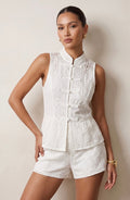 Aaliyah Lace Waistcoat & Shorts Set - White Shop Byxie
