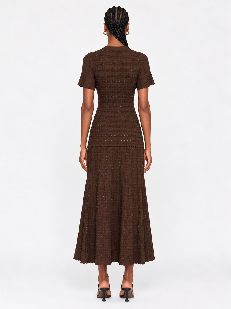 Serena Rhinestone Knit Dress - Brown Shop Byxie
