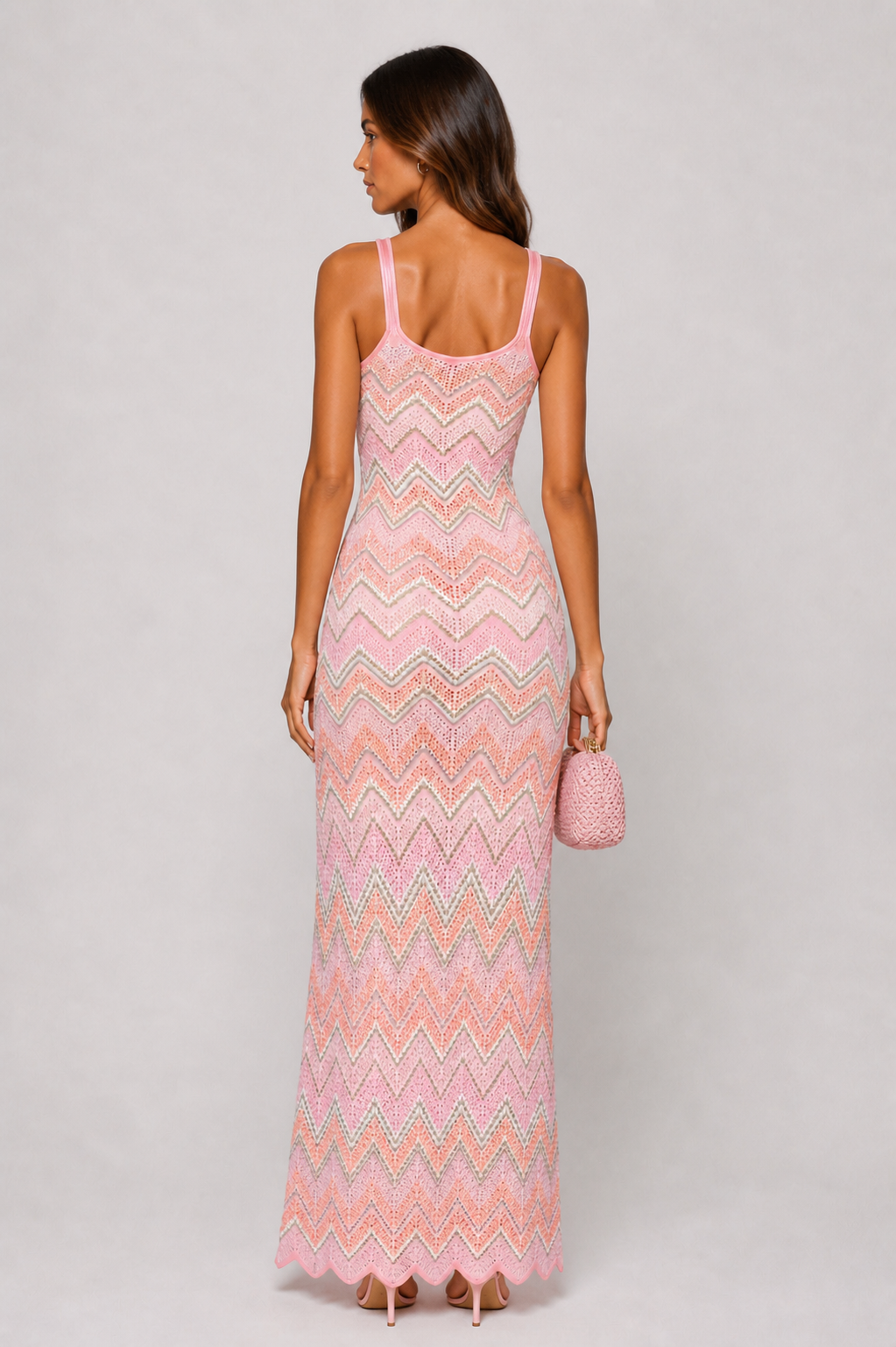Byxie Zigzag Crochet Knit Maxi Dress -Pink Shop Byxie