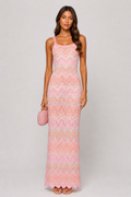 Byxie Zigzag Crochet Knit Maxi Dress -Pink Shop Byxie
