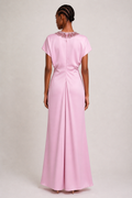 Byxie Pink Embellished Neck Satin Maxi Dress Shop Byxie