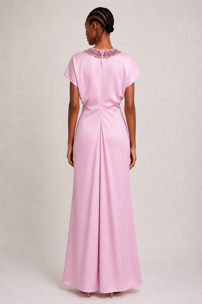 Byxie Pink Embellished Neck Satin Maxi Dress Shop Byxie
